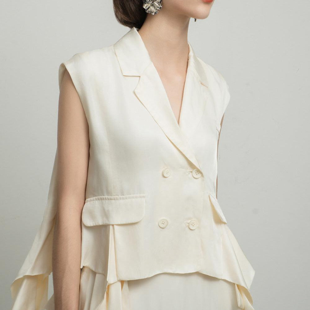 Averie Straight Ruffled Silk Gilet