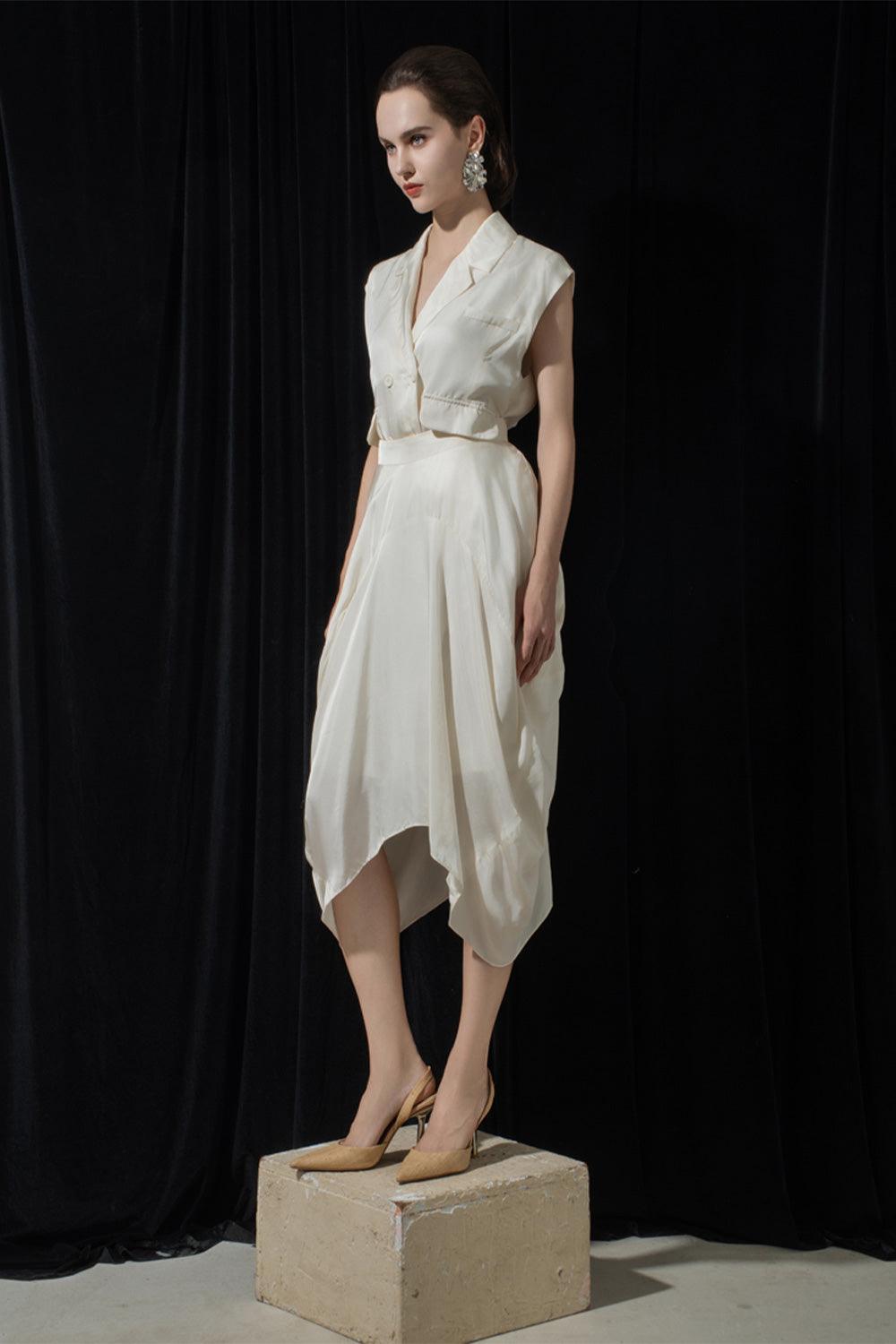 Paris Tulip Draped Poly Silk Calf Length Skirt