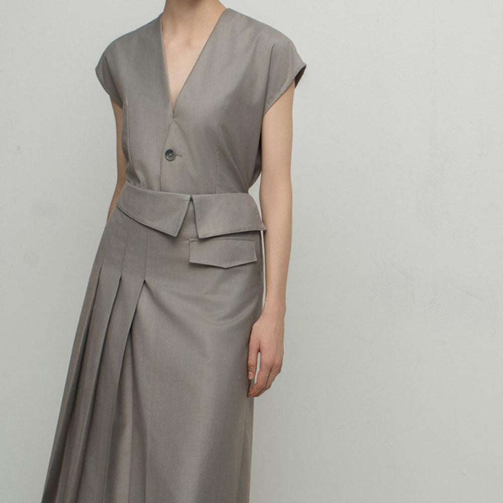 Giavanna Asymmetric Side Pleated Polycotton Calf Length Skirt