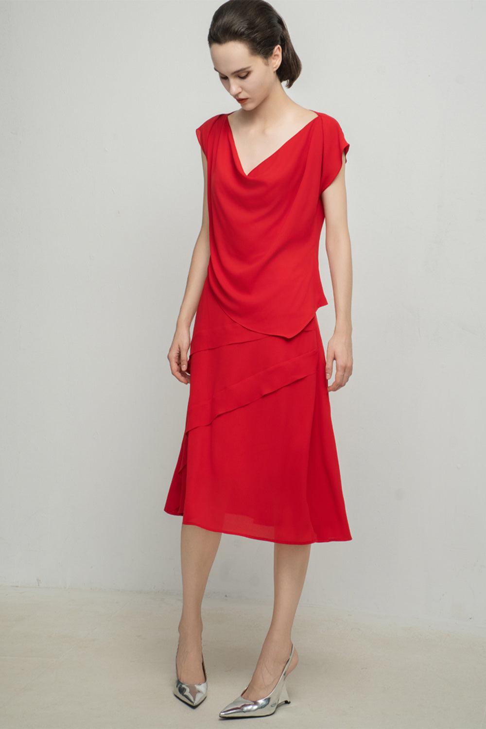 Loyalty A-line Layered Silk Midi Skirt