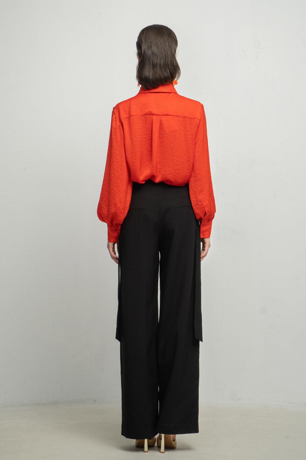 Paislee Straight Bishop Sleeved Silk Shirt