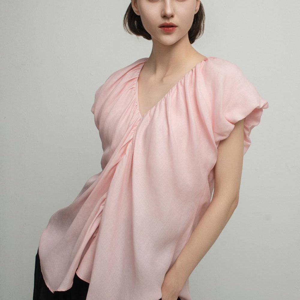 Madeleine Straight Gathered Cotton Top