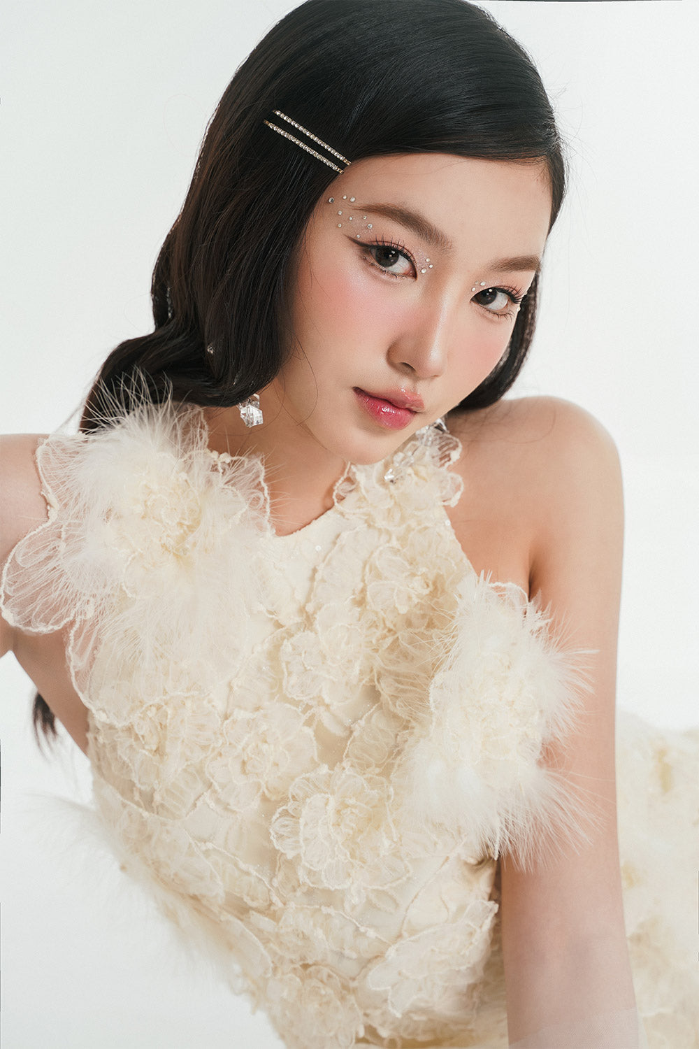 Keira A-line Halter Neck Embroidered Lace Mini Dress