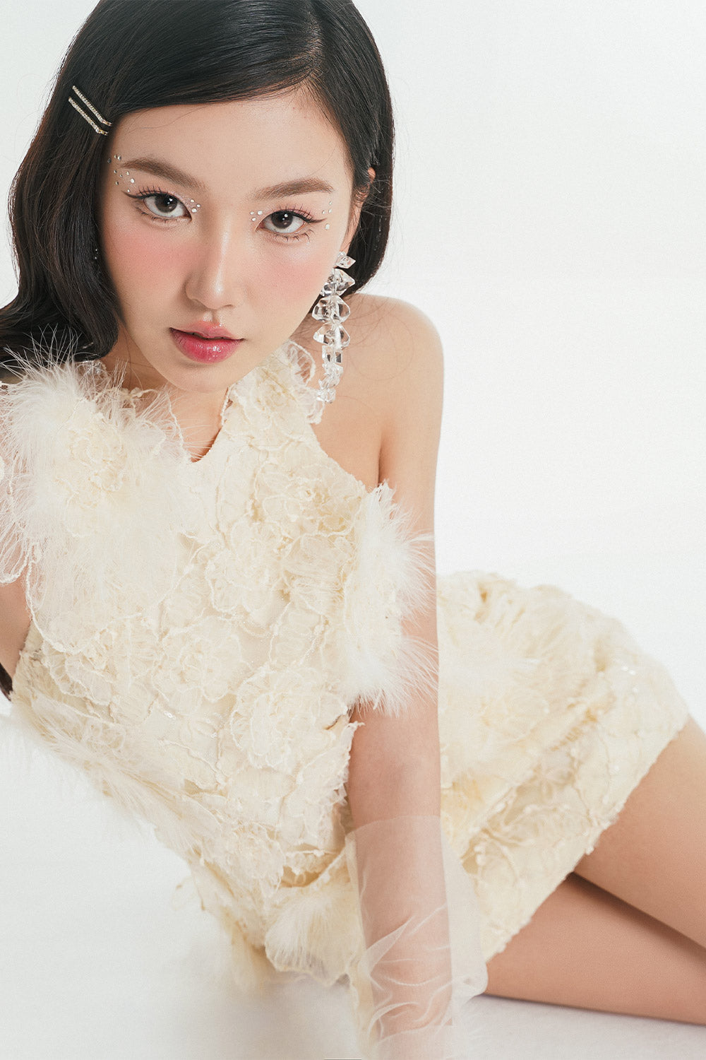 Keira A-line Halter Neck Embroidered Lace Mini Dress