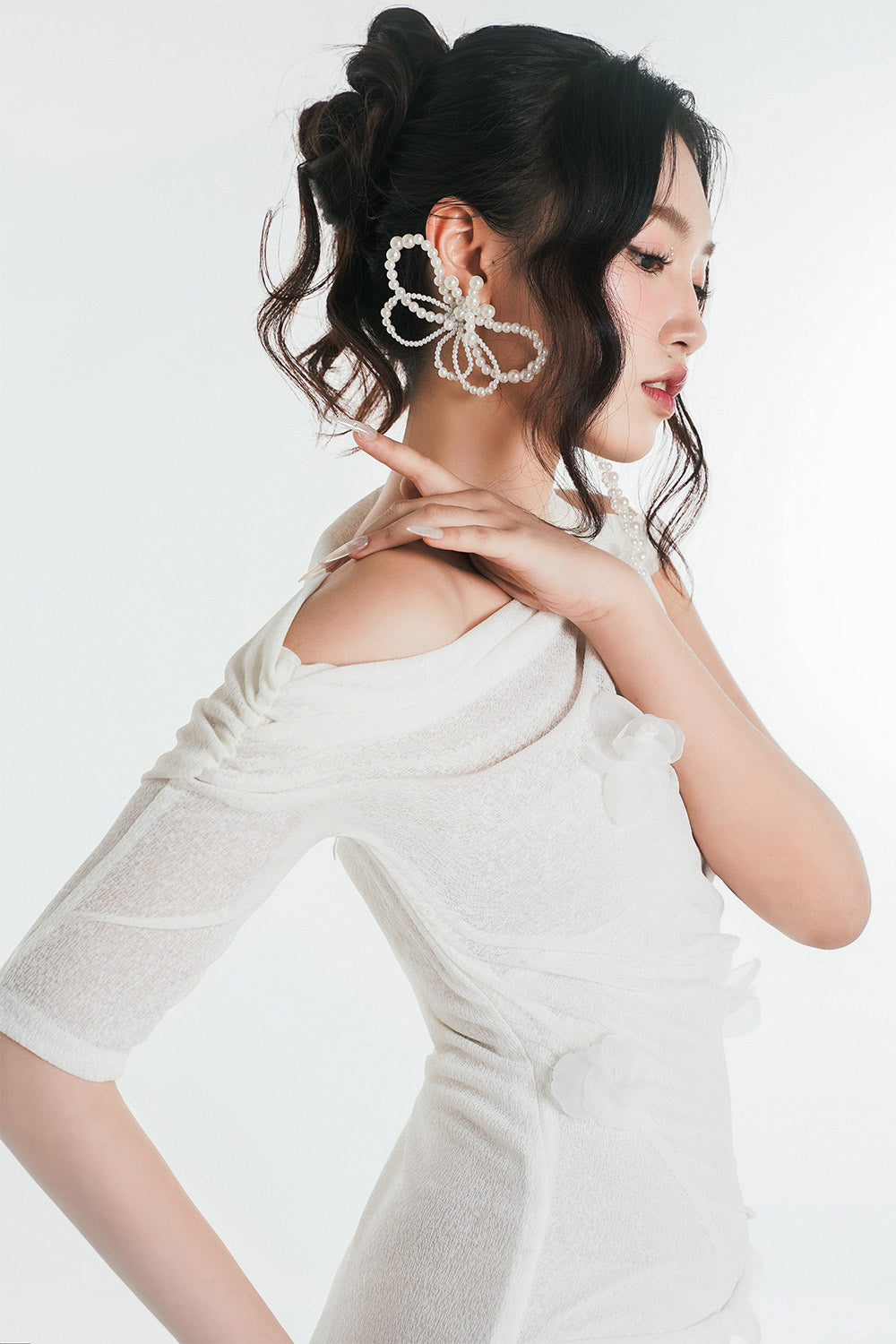 Elysa Bodycon Asymmetric Sleeved Jersey Mini Dress