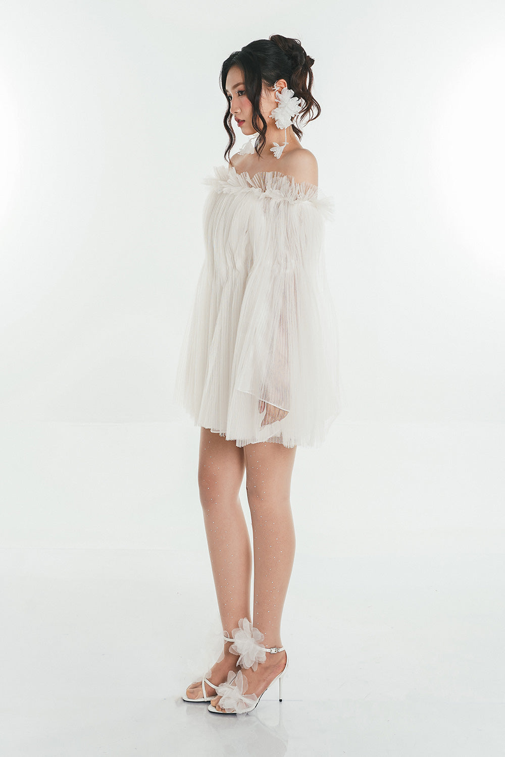 Johie A-line Wide Sleeved Mesh Mini Dress