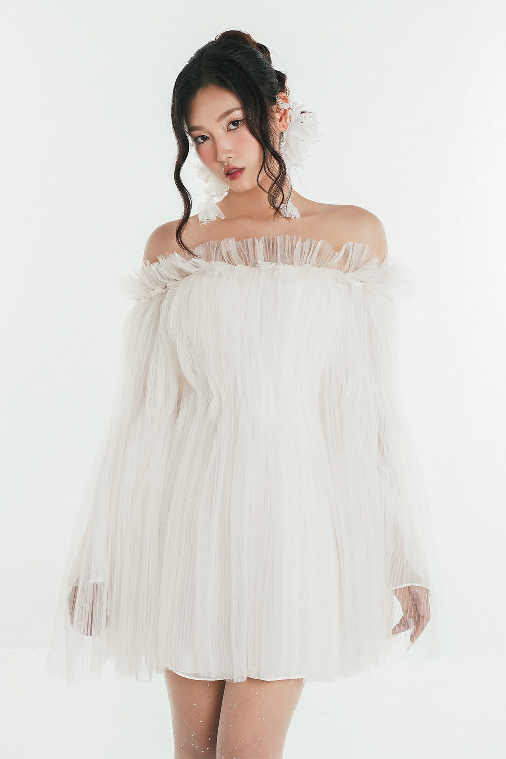white mesh mini dress Women's Johie A-line Wide Sleeved Mesh Mini Dress S/M/L/Customize White/Pink MEAN BLVD White / M