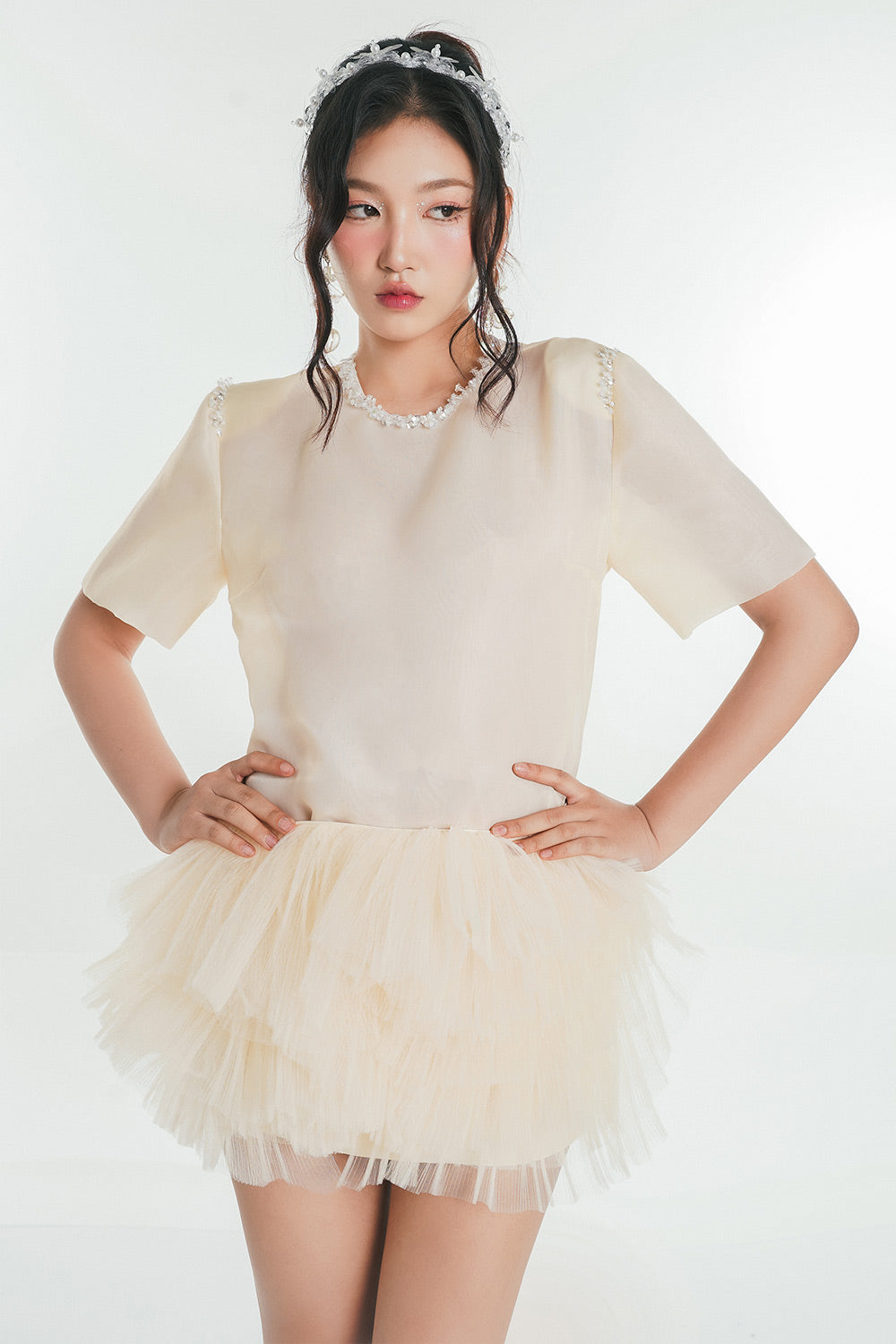 Jessie A-line Ruffle Layer Mesh Mini Skirt