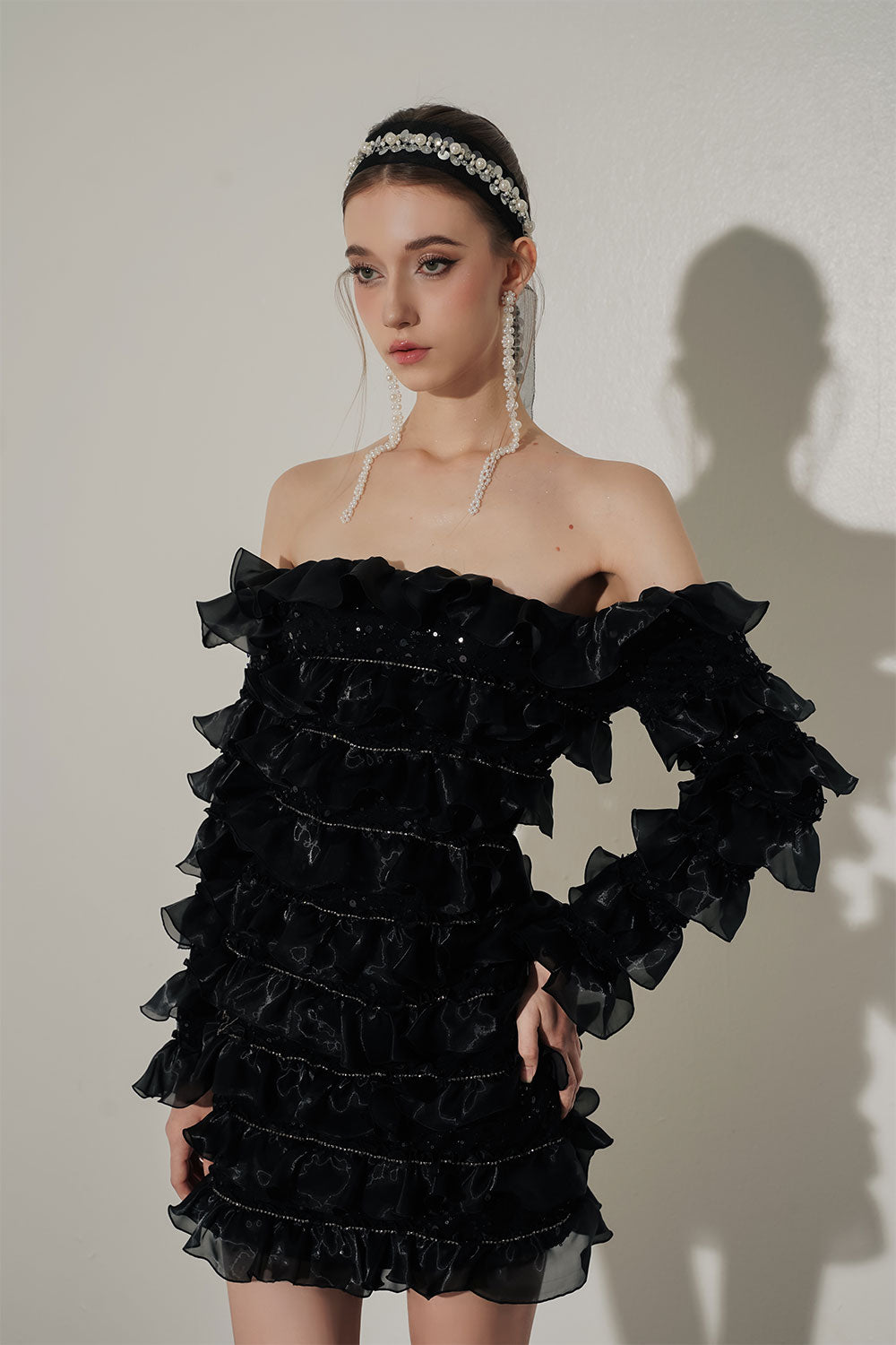 Ophelia A-line Off-Shoulder Mesh Mini Dress