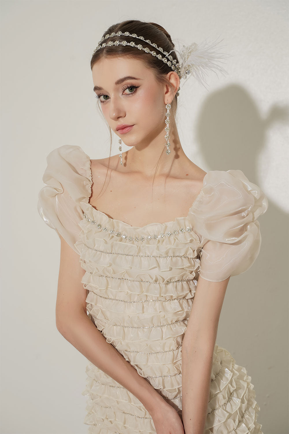 Women's Helena A-Line Square Neck Organza Mini Dress S/M/L/Customize Cream/Black Mean Blvd Cream / S Women's Helena A-Line Square Neck Organza Mini Dress S/M/L/Customize Cream/Black Mean Blvd Cream / S