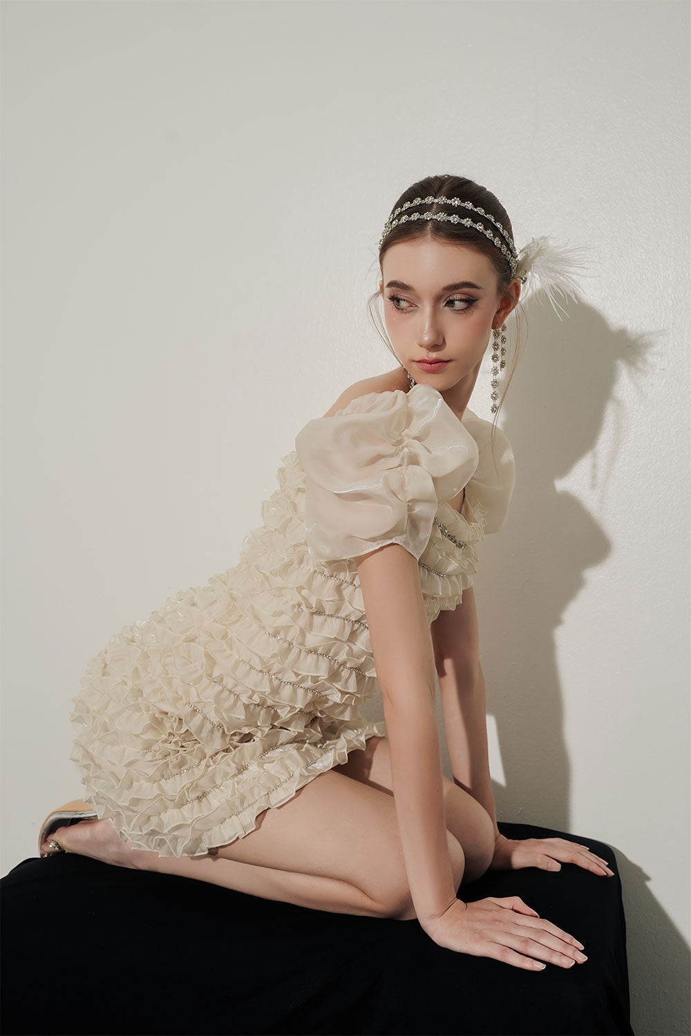 Helena A-line Square Neck Organza Mini Dress