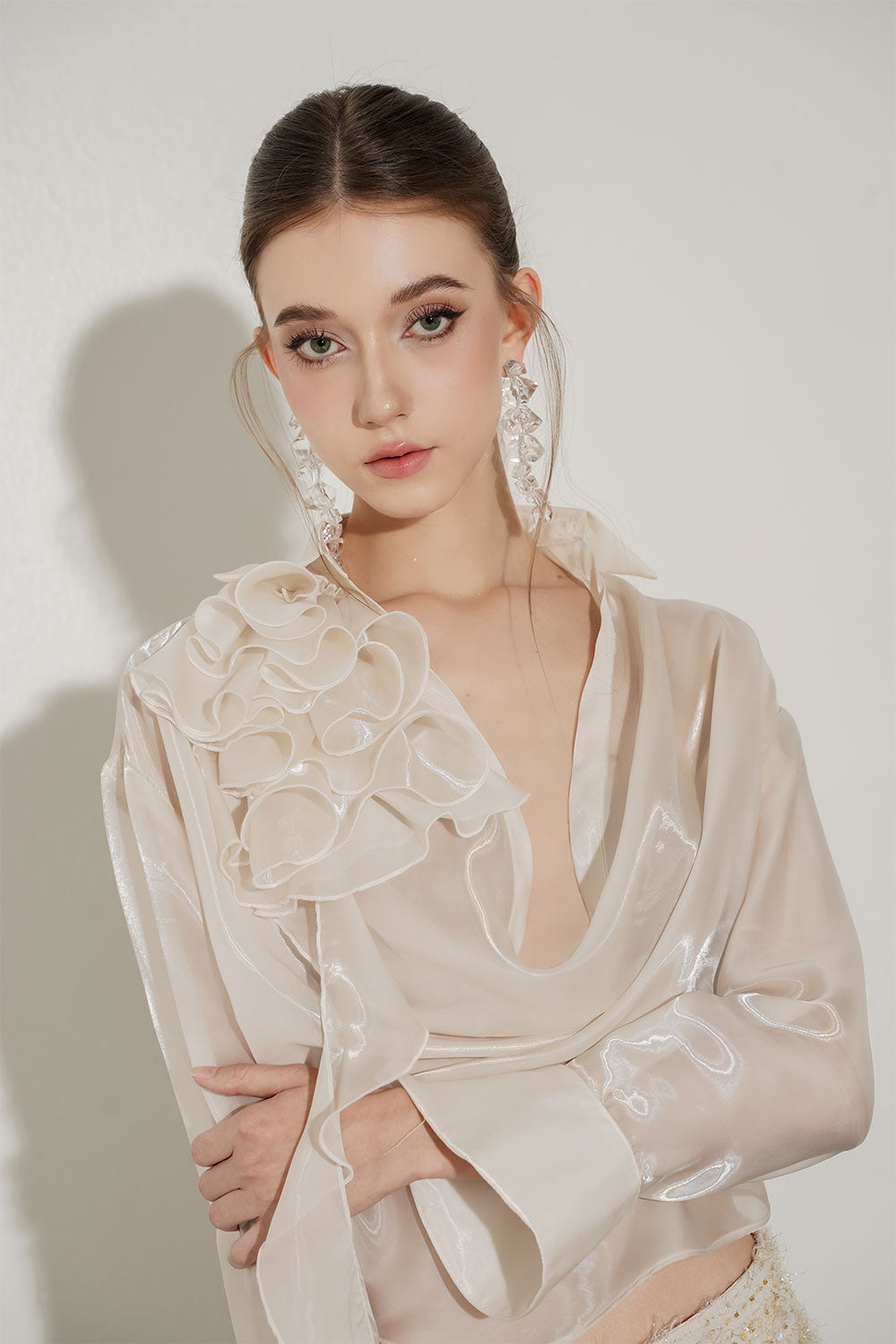 Cara Cuff Sleeved Organza Top