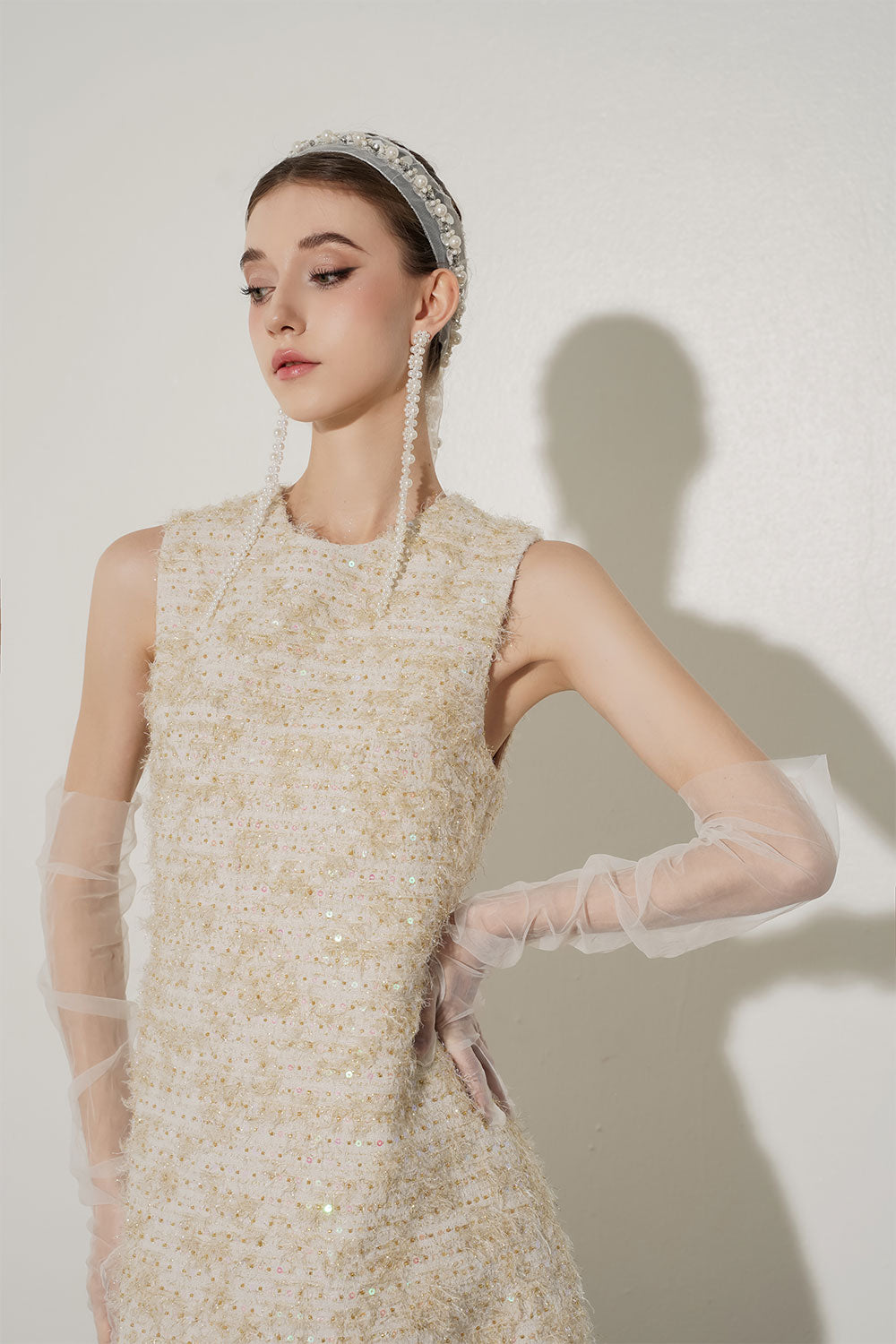 Nari Trapezoid Sleeveless Tweed Mini Dress