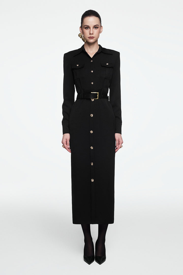 Caelum Collared Button Midi Dress - MEAN BLVD