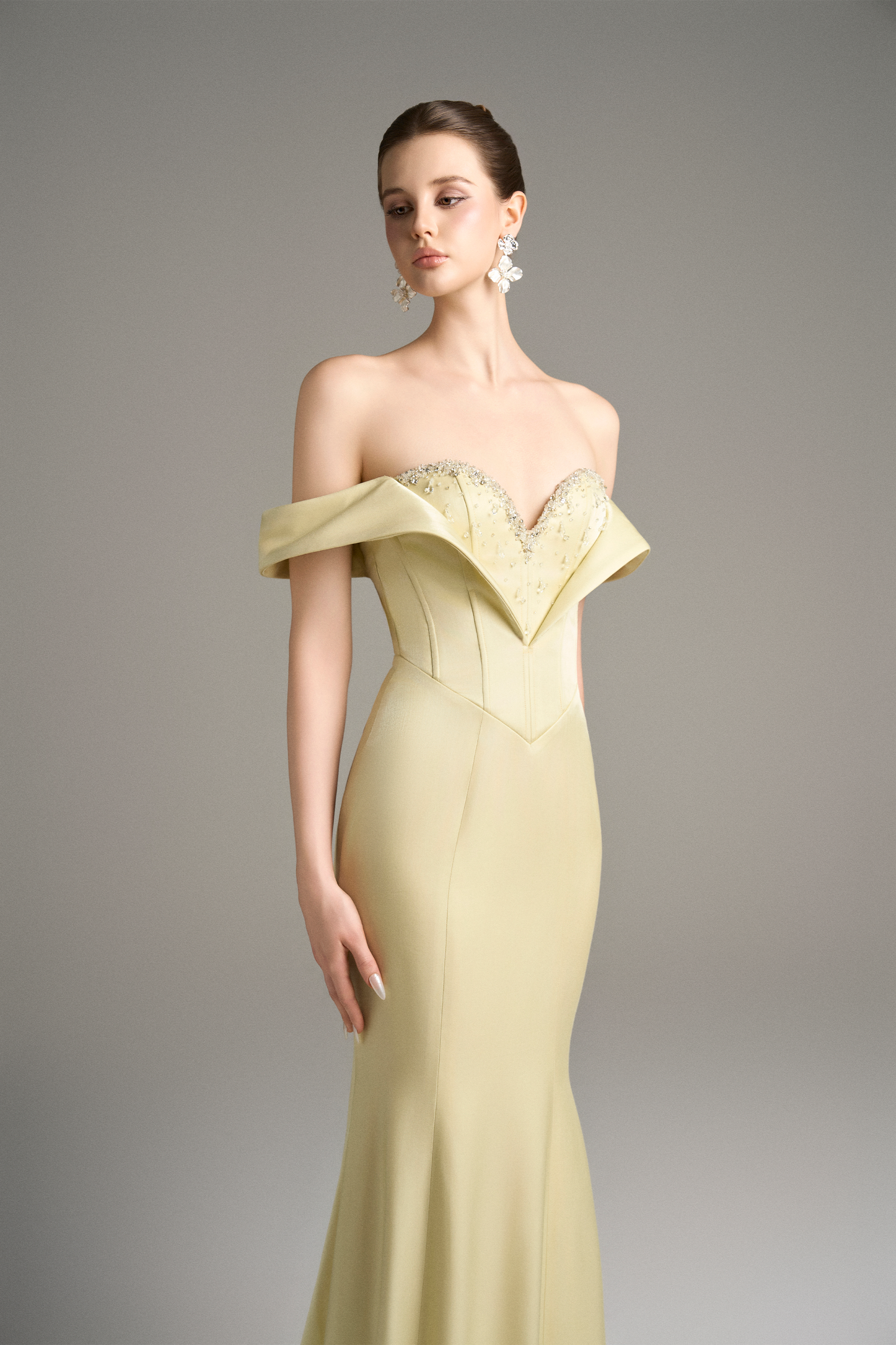 Calanthe Embellished Crystal Moiré Silk Mermaid Gown 3