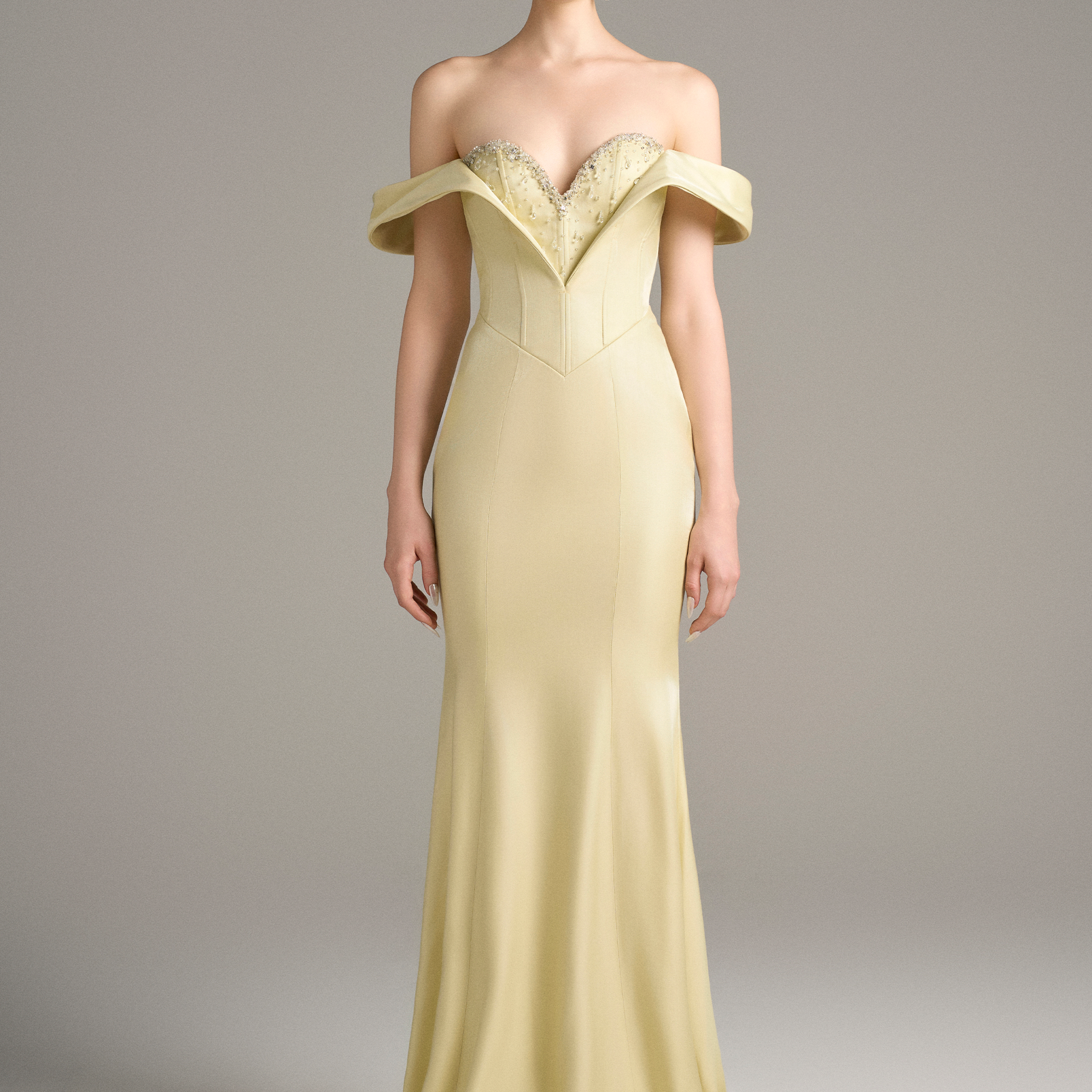 Calanthe Embellished Crystal Moiré Silk Mermaid Gown 4