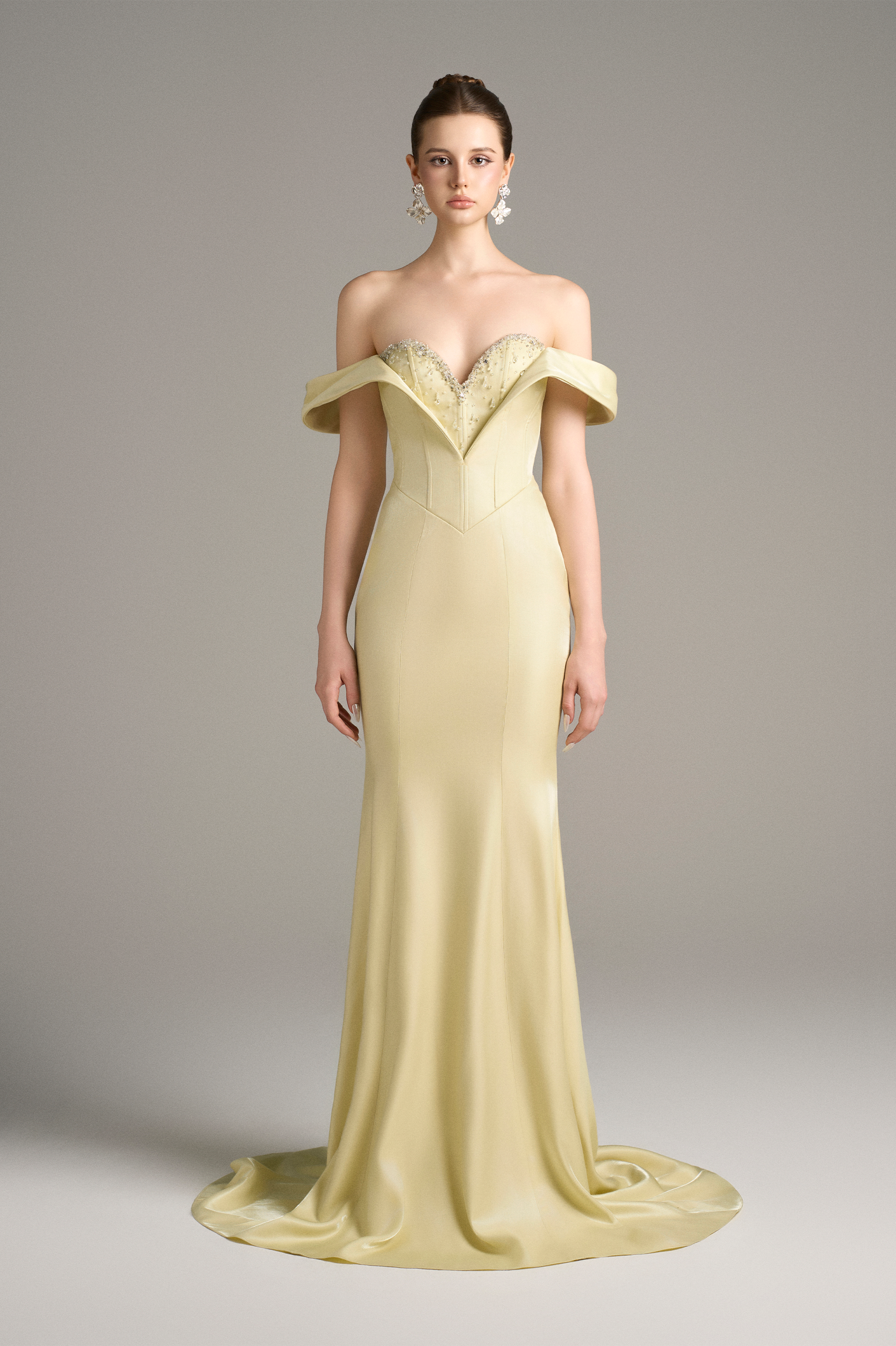Calanthe Embellished Crystal Moiré Silk Mermaid Gown 4