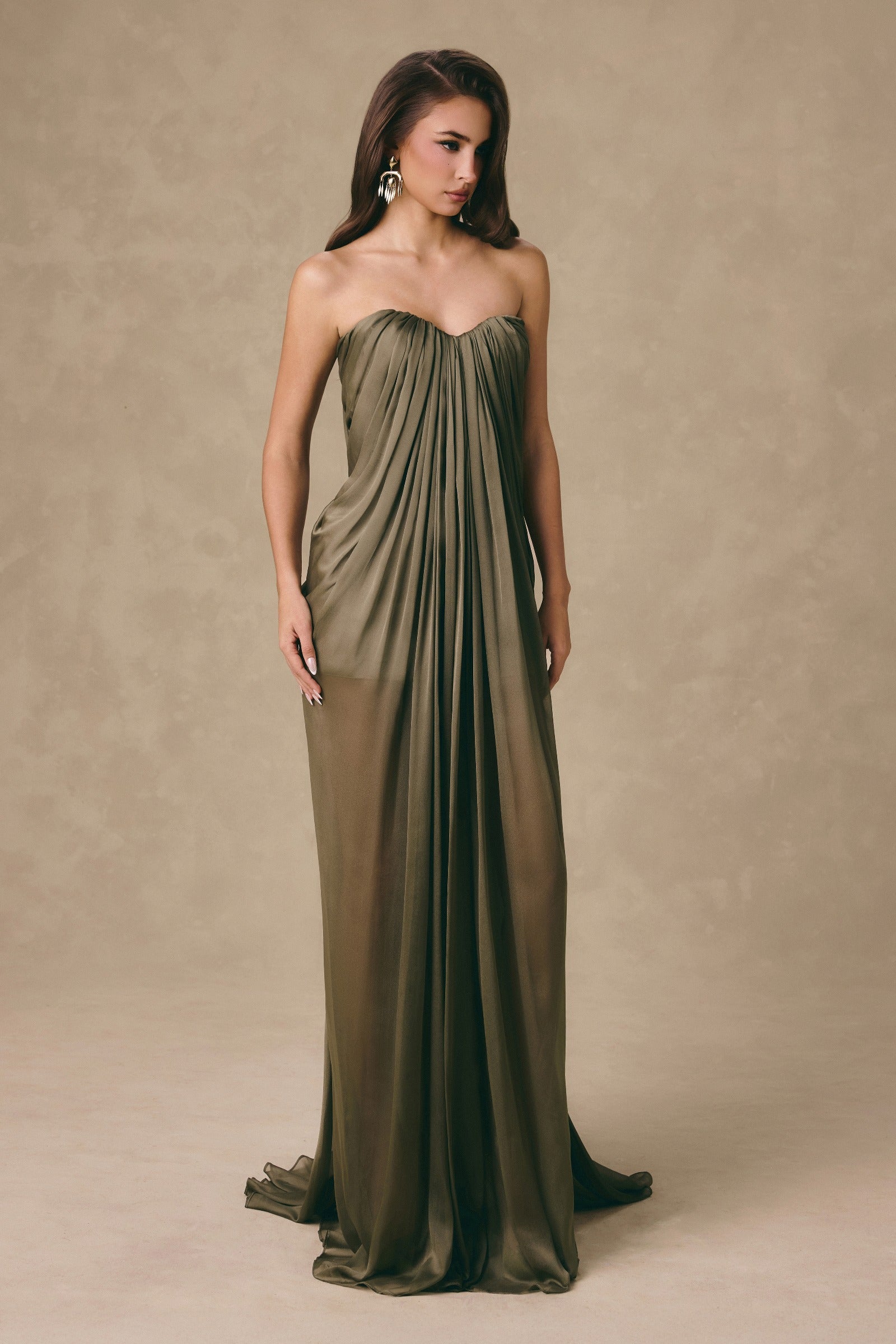 dark olive maxi dress Candace Woven Linen Maxi Dress in Dark Olive