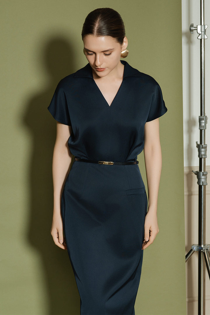 Camila V-Neck Satin Midi Dress - MEAN BLVD