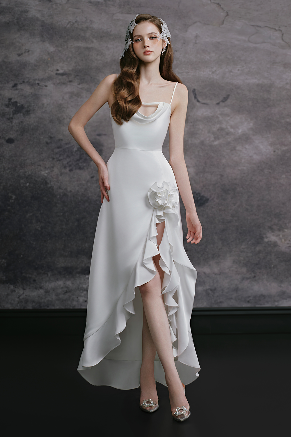 Women's Camy Cowl Ruffle Maxi Dress S/M/L/Customize White MEAN BLVD