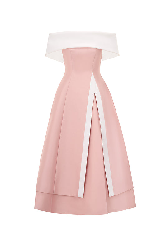 Dakota Slit Off-Shoulder Taffeta Midi Dress