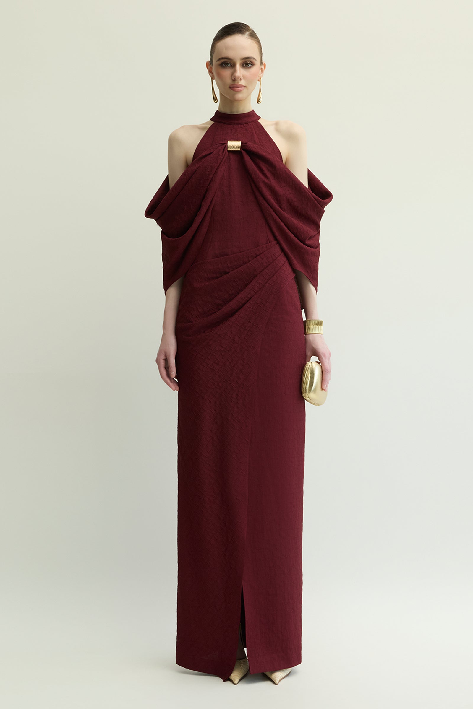 Carlyle I Halter Draped Maxi Dress - MEAN BLVD