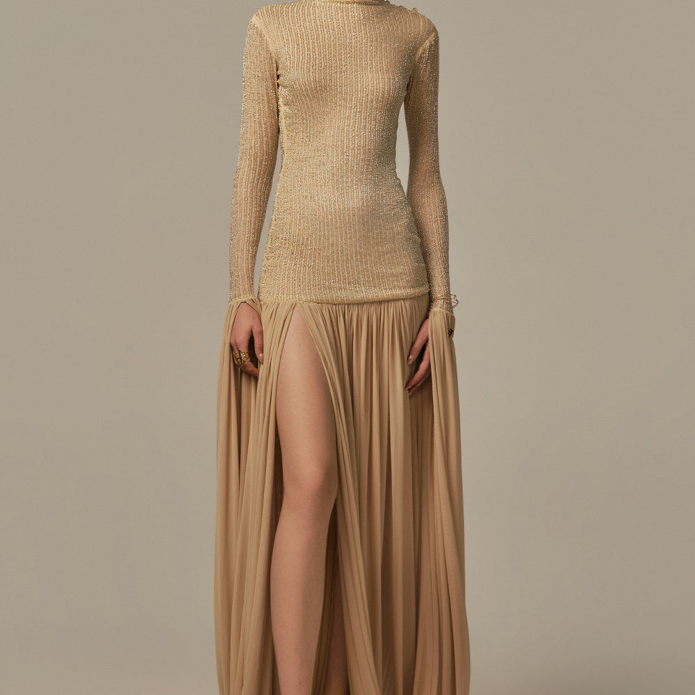 Cascade Mock Neck Maxi Dress - MEAN BLVD