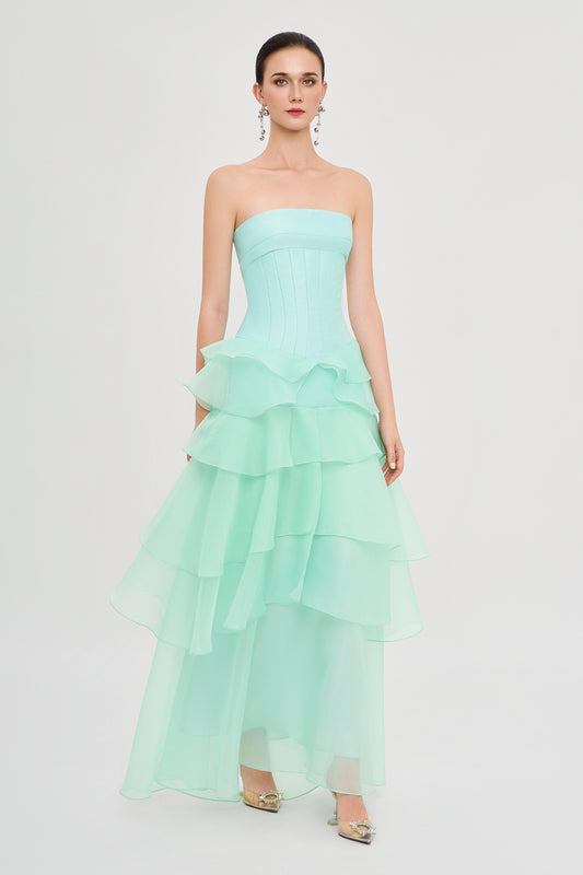 Cascade Straight Across Ruffle Maxi Dress - MEAN BLVD