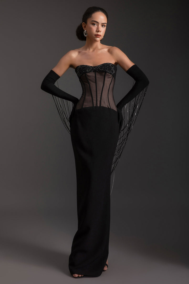 Cascade Sweetheart Rhinestone Maxi Dress - MEAN BLVD