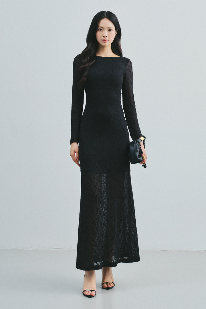 Cassia Boat Neck Lace Maxi Dress - MEAN BLVD