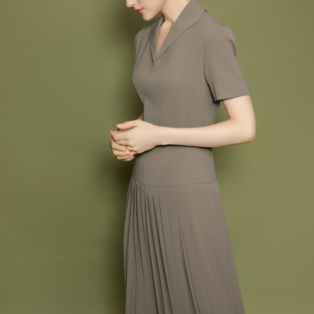 Celeste Collared Pleated Maxi Dress - MEAN BLVD