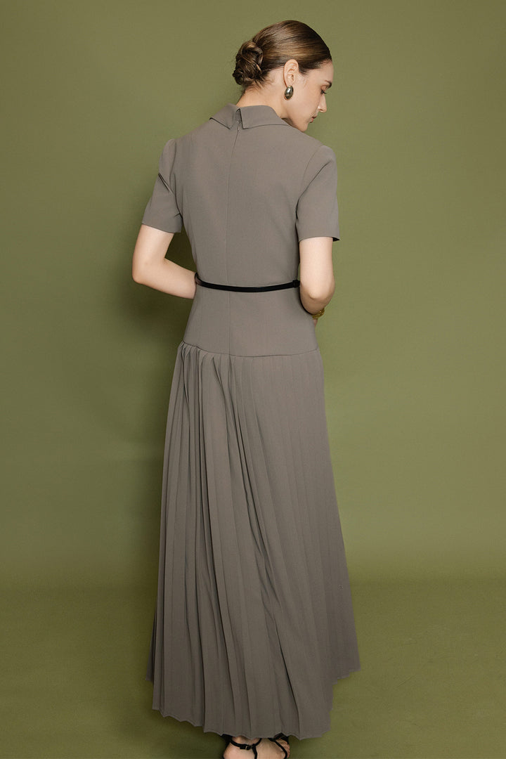 Celeste Collared Pleated Maxi Dress - MEAN BLVD