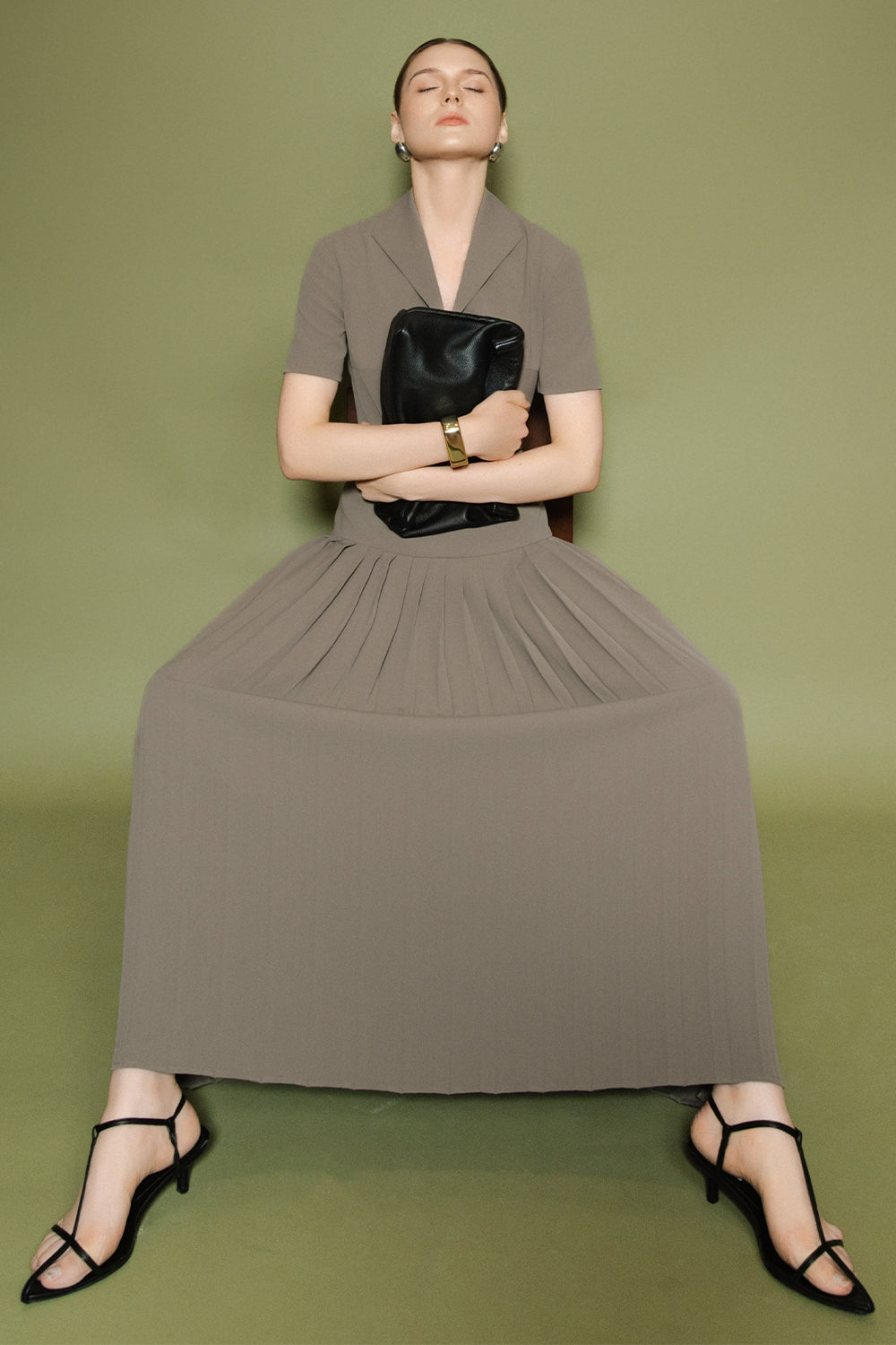 Celeste Collared Pleated Maxi Dress - MEAN BLVD