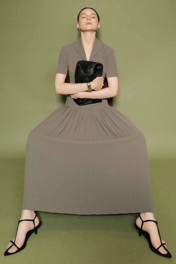 Celeste Collared Pleated Maxi Dress - MEAN BLVD