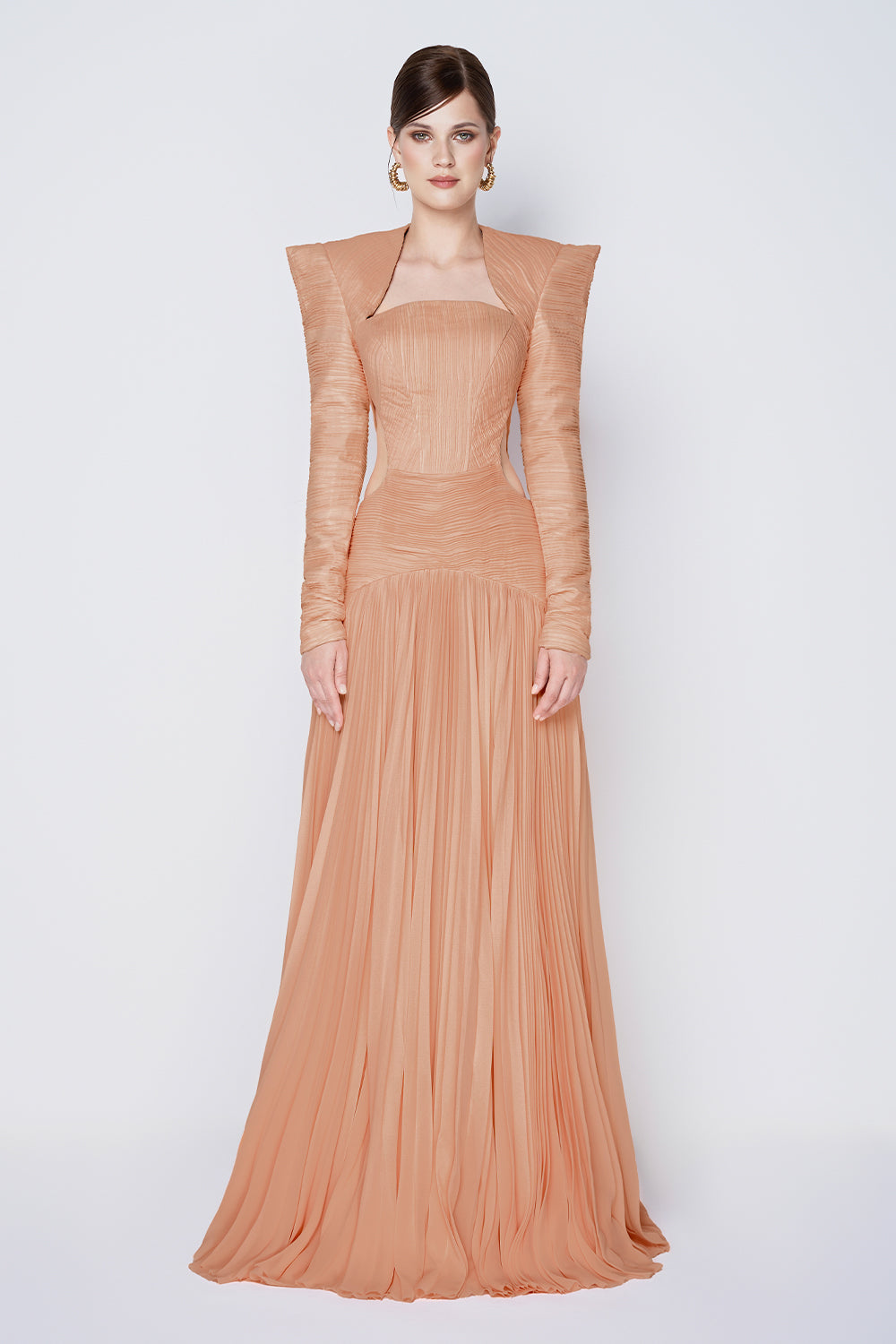 Celestial Drop Waist Square Shoulder Chiffon Floor Length Dress