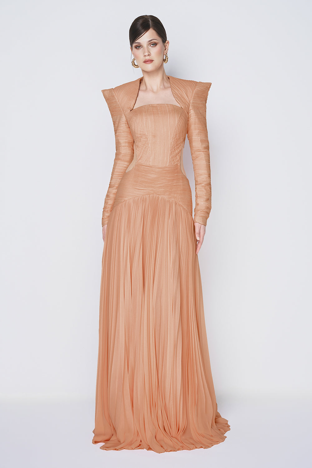 Celestial Drop Waist Square Shoulder Chiffon Floor Length Dress