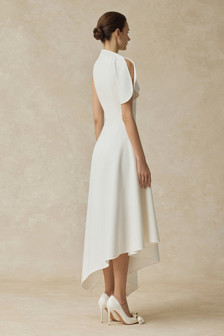 Cerelle Asymmetric Crepe Midi Dress - MEAN BLVD