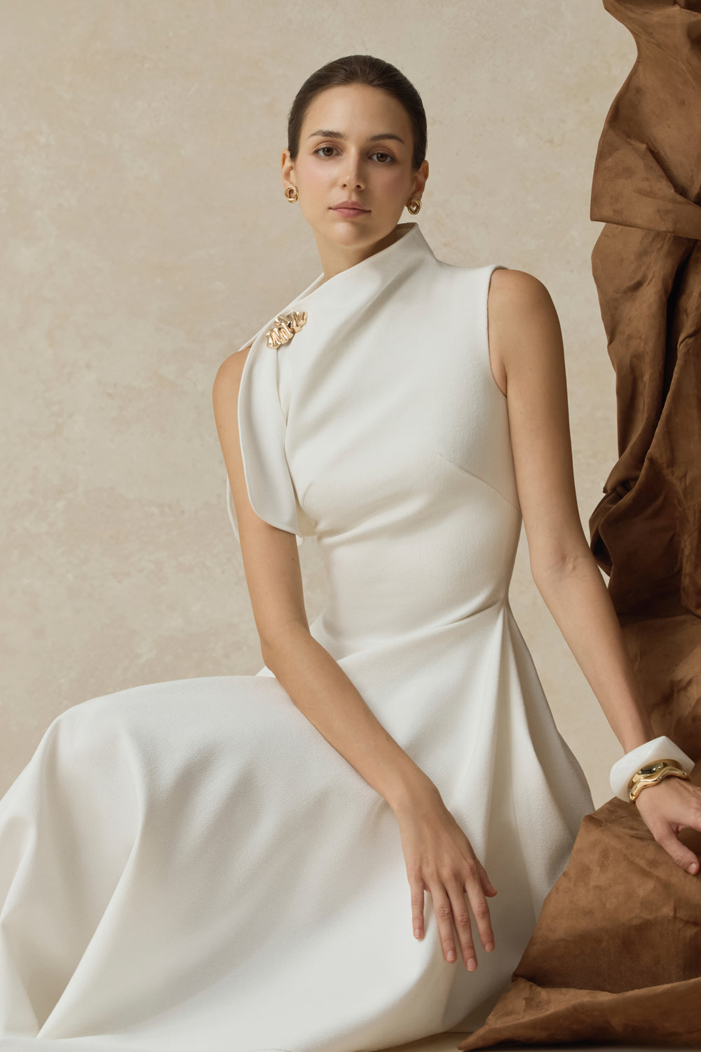 Cerelle Asymmetric Crepe Midi Dress - MEAN BLVD