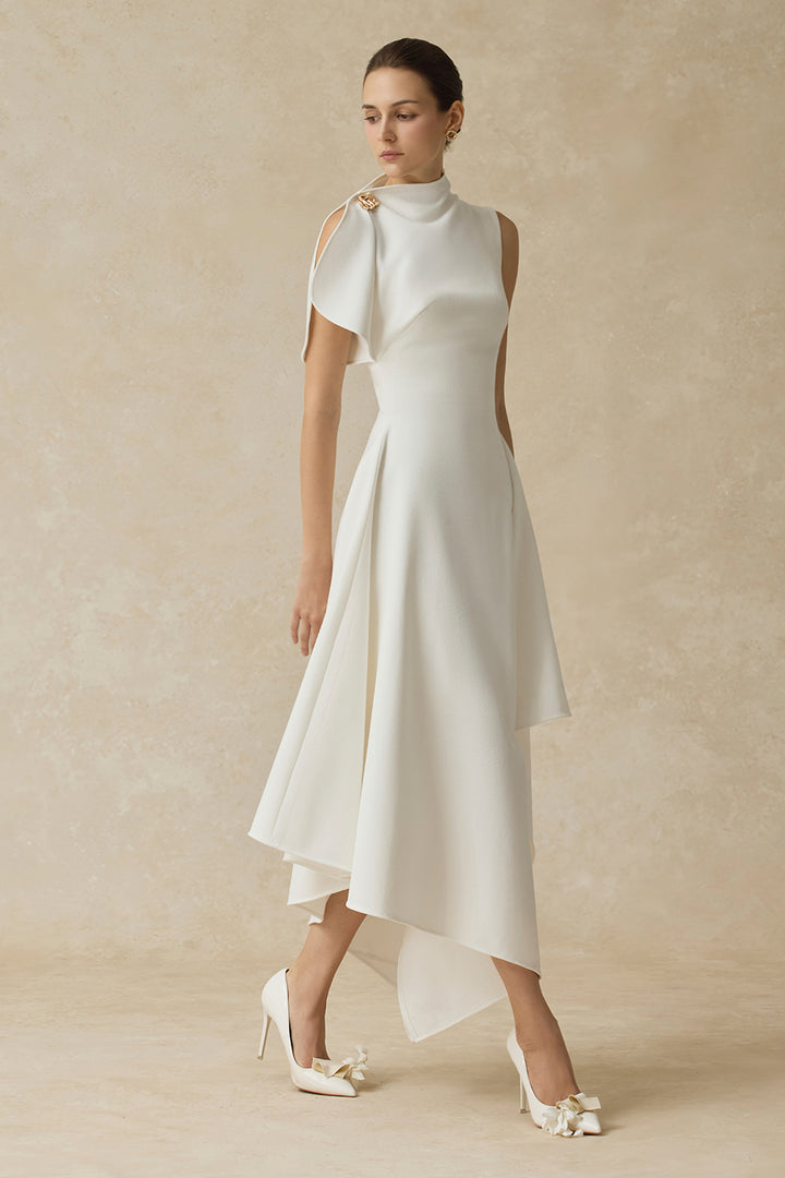 Cerelle Asymmetric Crepe Midi Dress - MEAN BLVD