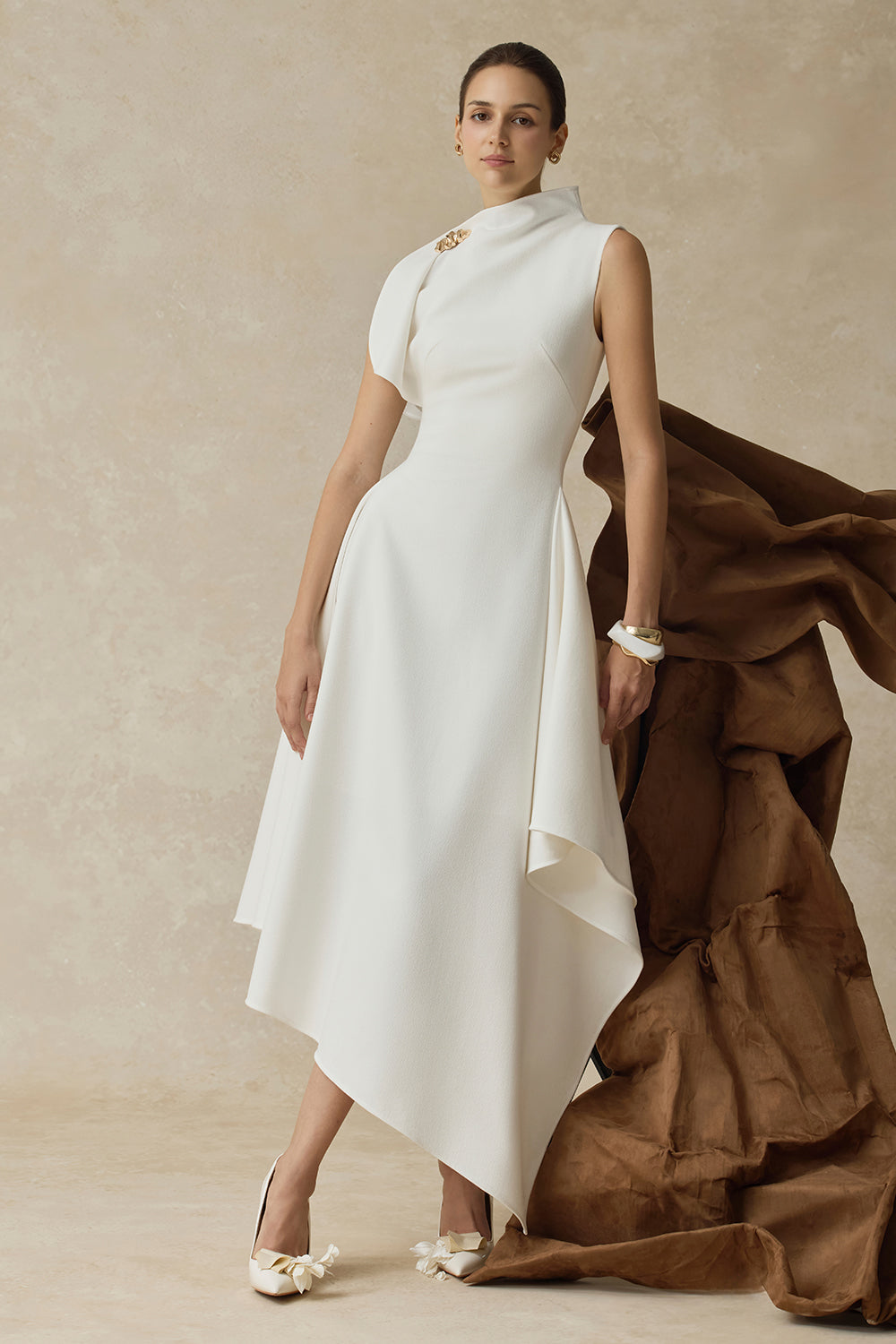 Women's Cerelle Asymmetric Crepe Midi Dress XS/S/M/L/XL/Customize White MEAN BLVD White / XL