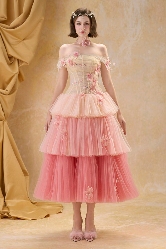 Ceries Off-Shoulder Applique Midi Dress - MEAN BLVD