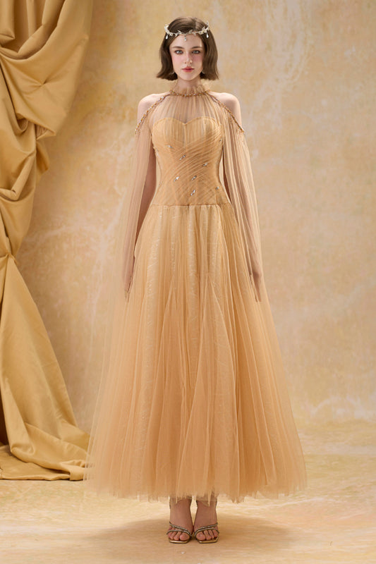 Charlotte Cape Sleeve Rhinestone Maxi Dress - MEAN BLVD