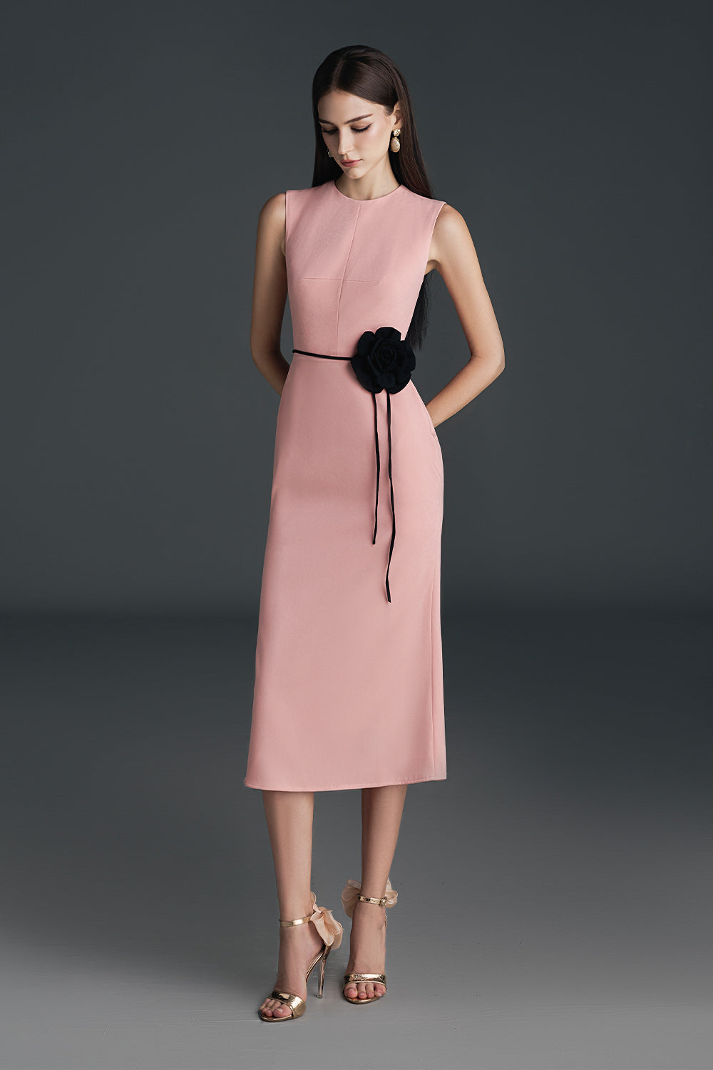 Cheris Trumpet Crossover Neck Polyester Calf Length Dress