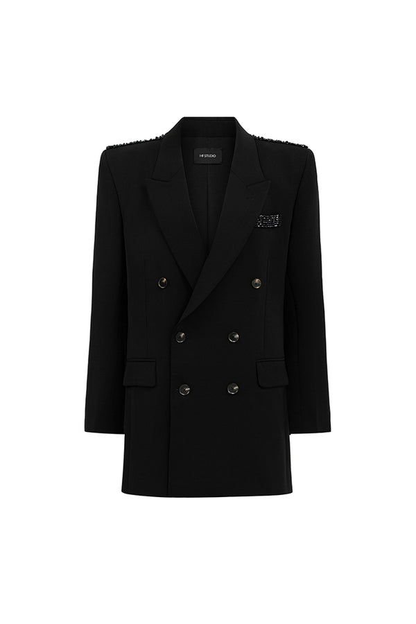 Claire Notched Rhinestone Blazer - MEAN BLVD