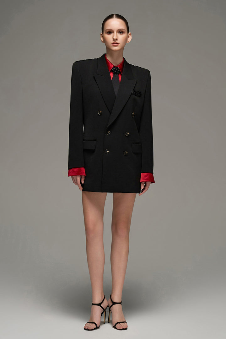 Claire Notched Rhinestone Blazer - MEAN BLVD