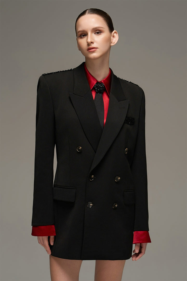 Claire Notched Rhinestone Blazer - MEAN BLVD