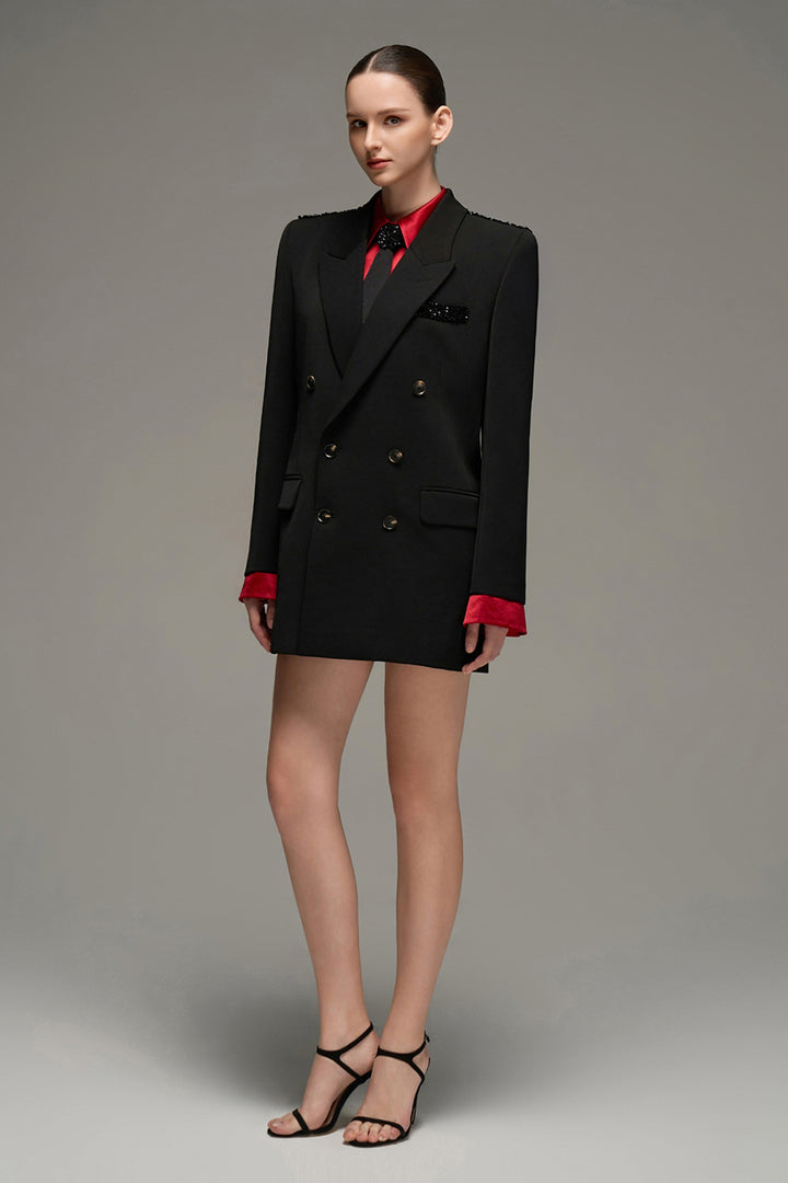 Claire Notched Rhinestone Blazer - MEAN BLVD