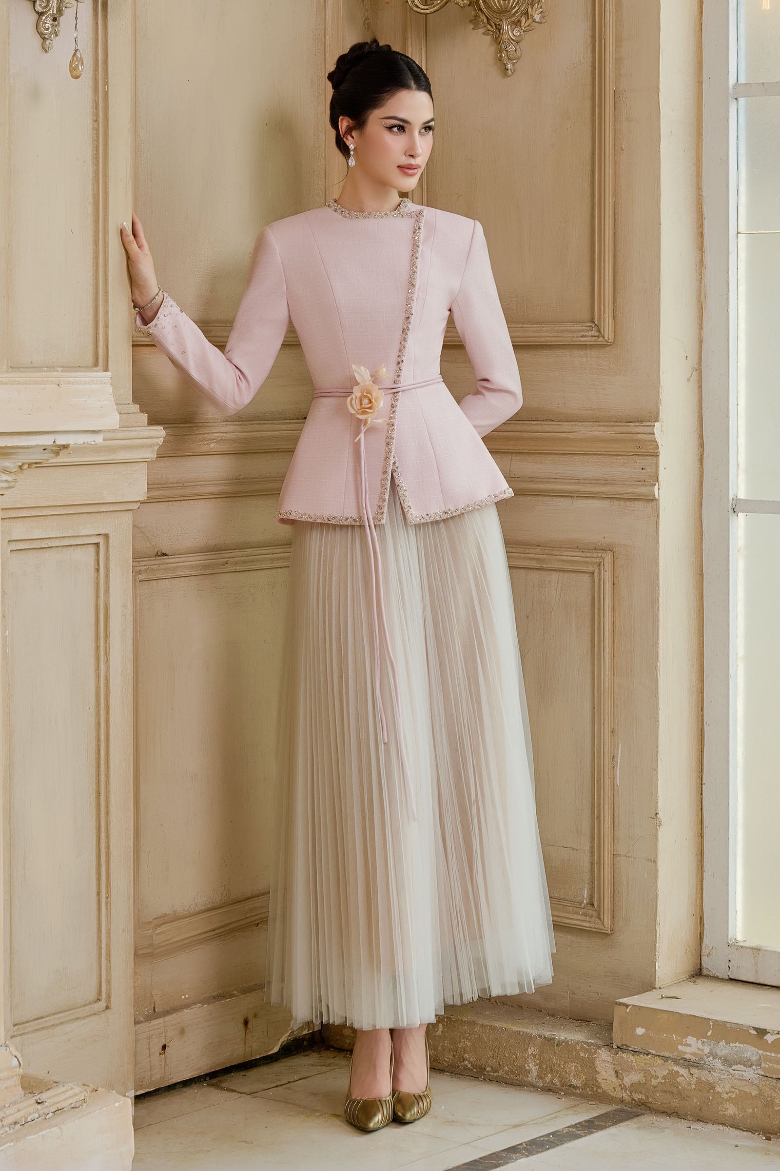 Women's Clemence A-line Set Pastel Pink & Cream S/M/L/Customize MEAN BLVD