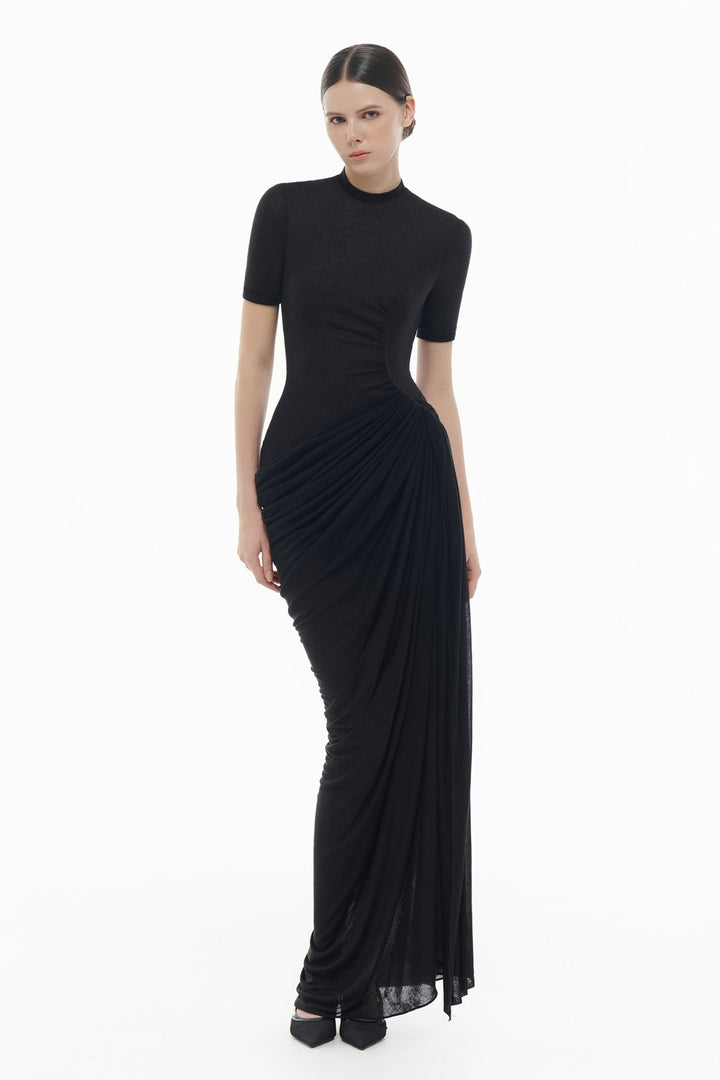 Colette High Neck Draped Maxi Dress - MEAN BLVD