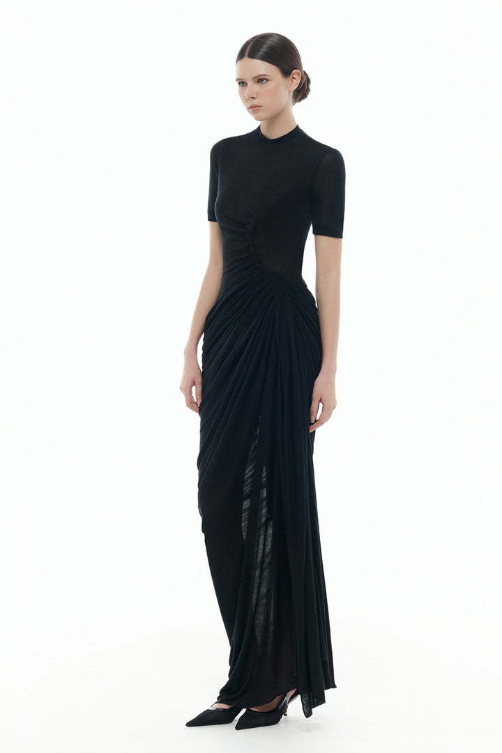 Colette High Neck Draped Maxi Dress - MEAN BLVD